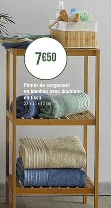 Panier de rangement en bambou avec doublure en tissu - Géant Casino à Levallois-Perret Panier de rangement en bambou avec doublure en tissu en promo chez Géant Casino Levallois-Perret à 7,50 €