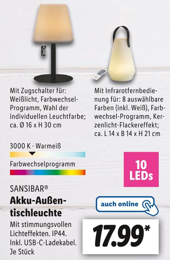 Akku-Außen-Tischleuchte Angebote von SANSIBAR bei Lidl Freital für 17,99 €