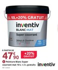 Peinture Blanc Super couvrant mat 10 L + 2 L gratuits - INVENTIV - Mr.Bricolage à Épinay-sur-Seine Peinture Blanc Super couvrant mat 10 L + 2 L gratuits - INVENTIV en promo chez Mr.Bricolage Épinay-sur-Seine à 47,90 €