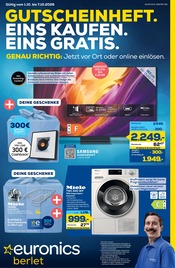 Flachbildfernseher im EURONICS Prospekt in Iserlohn Aktueller EURONICS Prospekt mit Flachbildfernseher, "GUTSCHEINHEFT. EINS KAUFEN. EINS GRATIS.", Seite 1