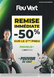 Prospectus Feu Vert à Rouen "Remise immédiate -50% sur le 2ème pneu", 1 page, 30/08/2023 - 26/09/2023