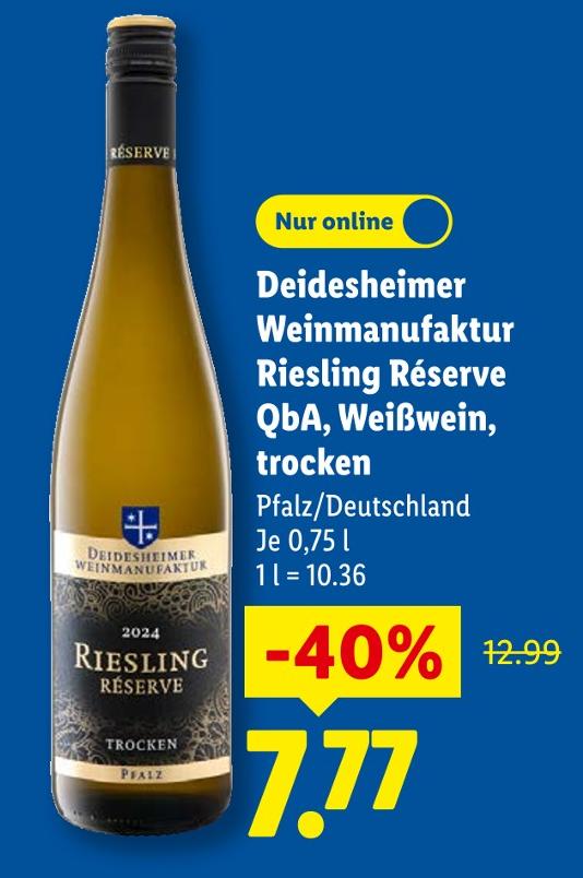 Riesling Réserve QbA, Weißwein, trocken