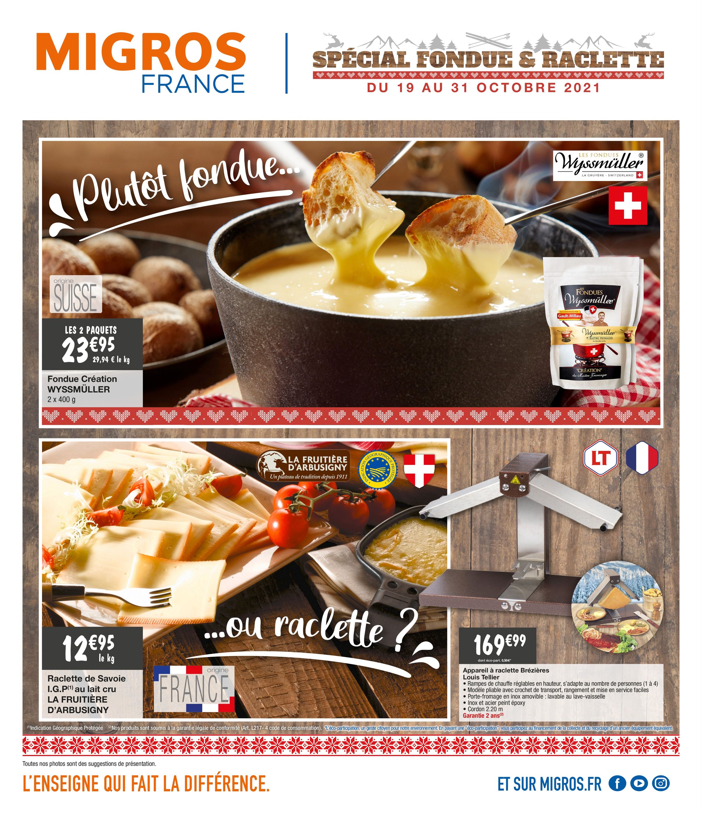 Catalogue Migros France à Ambilly, avec 4 pages Prospectus Migros France à Ambilly, ""Plutôt fondue...ou raclette ?"", 4 pages, 19/10/2021 - 31/10/2021