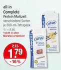 Schokolade im V-Markt Prospekt Complete Protein Mahlzeit Schokolade von all in im aktuellen V-Markt Prospekt für 1,79 €