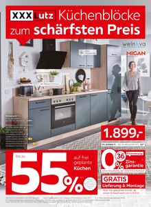 Küchenmöbel im XXXLutz Möbelhäuser Prospekt "Küchenblöcke zum schärfsten Preis" mit 12 Seiten (Mainz)