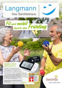 Blutdruckmessgerät im Sanitätshaus Langmann Inhaber Matthias Schweigert e.K. Prospekt "Fit und mobil durch den Frühling" mit 6 Seiten (Karlsruhe)