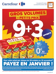 Catalogue Supermarchés Carrefour en cours à Paris et alentours, GROS VOLUMES = PETITS PRIX, 48 pages, 25/10/2024 - 09/11/2024