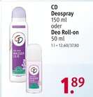 Deospray oder Deo Roll-on im Angebot bei Rossmann in Mainz Deospray oder Deo Roll-on Angebote von CD bei Rossmann Mainz für 1,89 €
