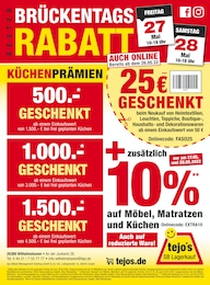 tejo's SB Lagerkauf Prospekt für Varel, Jadebusen mit 1 Seite tejo's SB Lagerkauf Prospekt für Varel, Jadebusen: BRÜCKENTAGS-RABATT, 1 Seite, 26.05.2022 - 28.05.2022