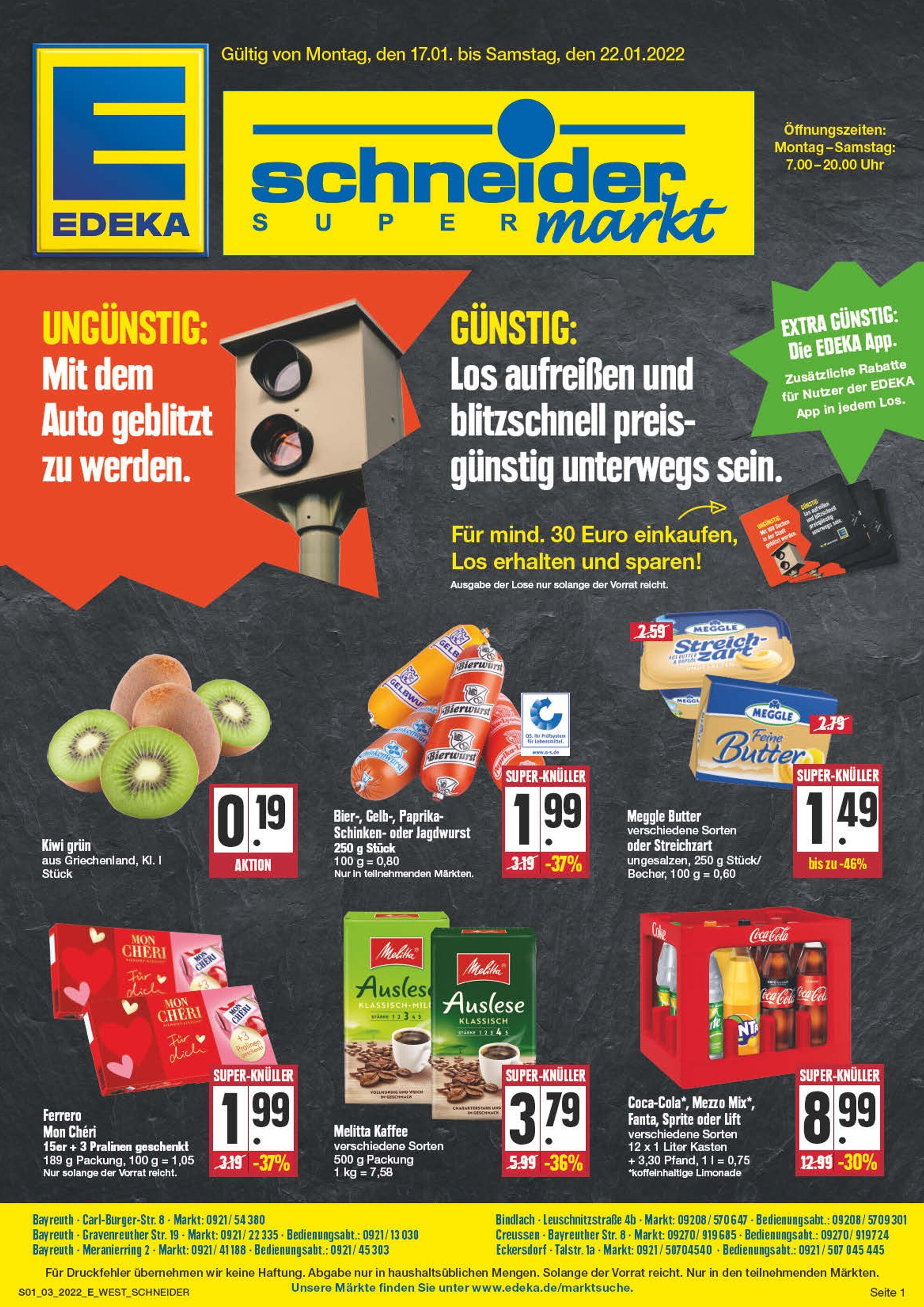 EDEKA Prospekt für Bayreuth mit 24 Seiten EDEKA Prospekt für Bayreuth: "Top Angebote!", 24 Seiten, 17.01.2022 - 22.01.2022
