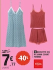 Nuisette Femme ou pyjama court femme - Tissaia - E.Leclerc à Le Havre Nuisette Femme ou pyjama court femme - Tissaia en promo chez E.Leclerc Le Havre à 7,77 €