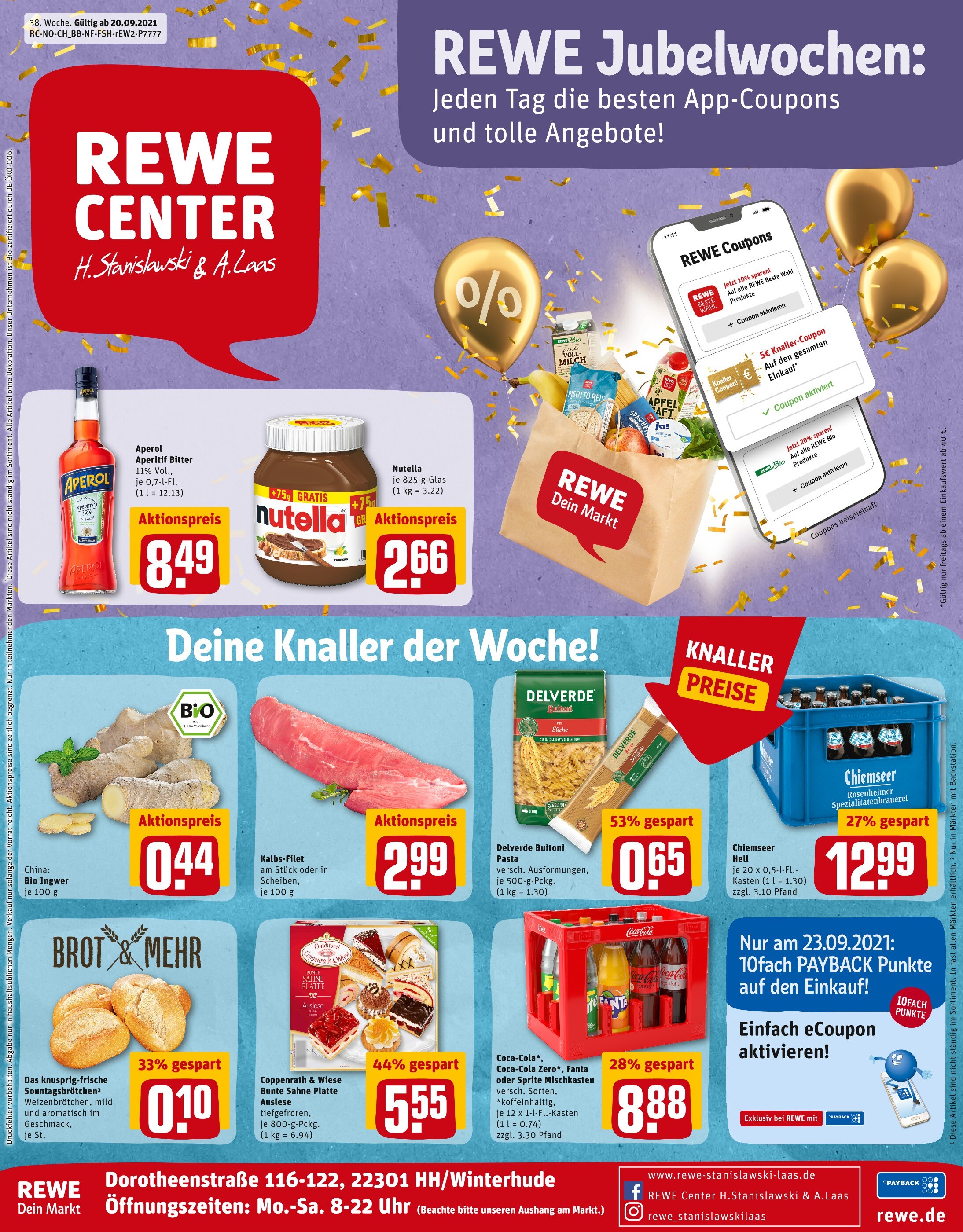 REWE Prospekt für Hamburg mit 29 Seiten REWE Prospekt für Hamburg: "Angebote im Markt", 29 Seiten, 20.09.2021 - 25.09.2021