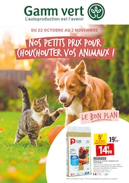 Catalogue Gamm vert à Peyrehorade, avec 8 pages Prospectus Gamm vert à Peyrehorade, "NOS PETITS PRIX POUR CHOUCHOUTER VOS ANIMAUX !", 8 pages, 22/10/2025 - 02/11/2025
