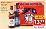 Weißbier Hell oder Alkoholfrei Angebote von Erdinger bei Netto Marken-Discount Bensheim für 13,99 €