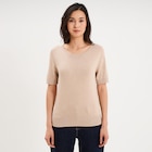 Pull manches courtes col rond beige femme dans le catalogue La Halle