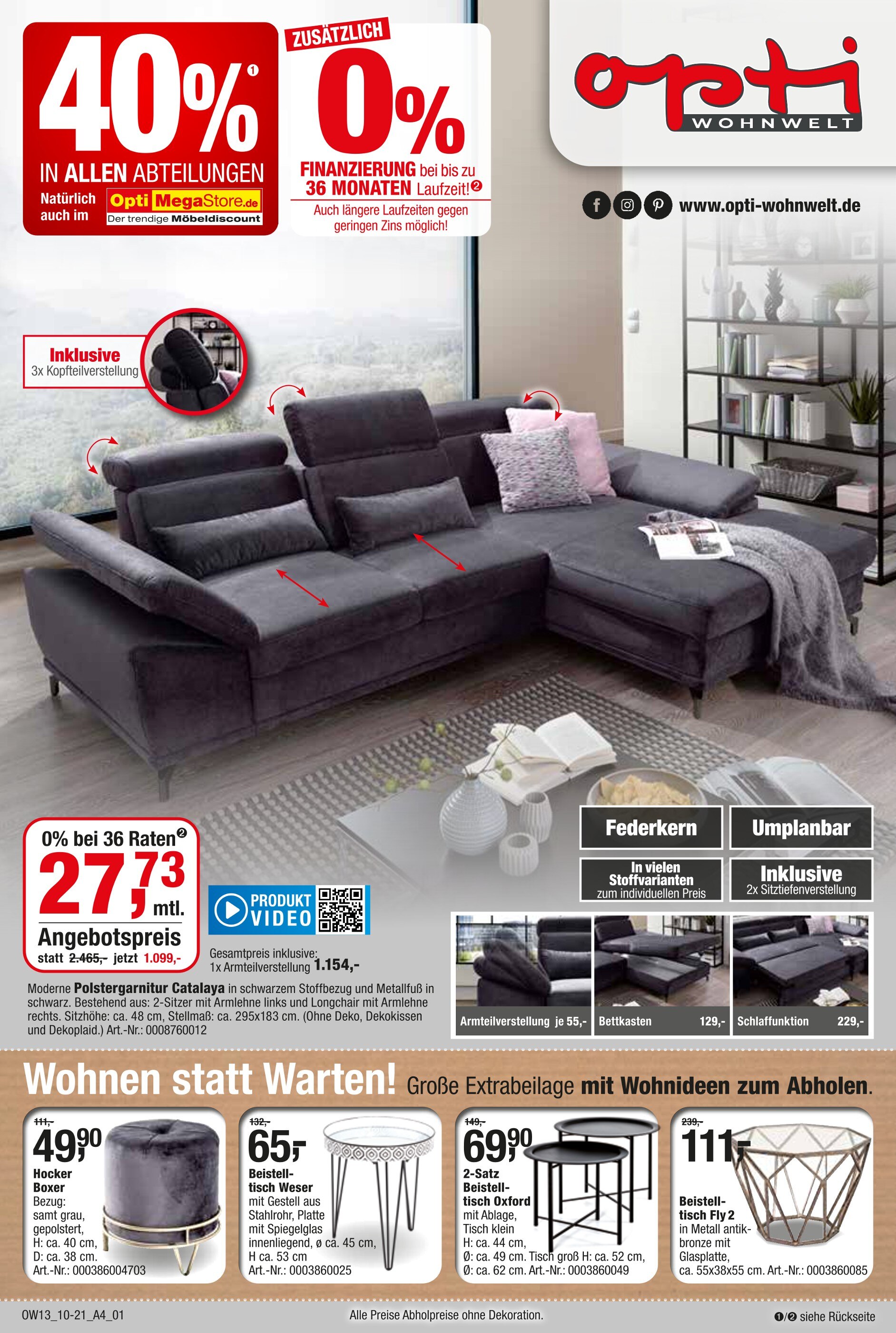Opti-Wohnwelt Prospekt für Setzingen mit 40 Seiten Opti-Wohnwelt Prospekt für Setzingen: "40% IN ALLEN ABTEILUNGEN", 40 Seiten, 09.10.2021 - 30.10.2021
