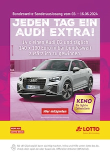 Aktueller Lotto Baden-Württemberg Prospekt "JEDEN TAG EIN AUDI EXTRA!" Seite 1 von 1 Seiten