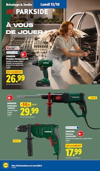 Promotion Perceuse dans le prospectus Lidl, valable du 08/10/2026 au 14/10/2026 Promo Perceuse dans le catalogue Lidl du moment à la page 50