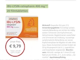 LINDA Partnerapotheke - IBU-LYSIN-ratiopharm 400 mg 1/2 20 Filmtabletten Angebot im Prospekt IBU-LYSIN-ratiopharm 400 mg 1/2 20 Filmtabletten bei LINDA Partnerapotheke im Prospekt "" für 9,79 €