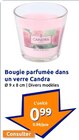 Bougie parfumée dans un verre - Candra - Action à Soissons Bougie parfumée dans un verre - Candra en promo chez Action Soissons à 0,99 €