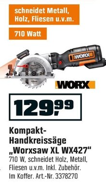 Kompakt-Handkreissäge „Worxsaw XL WX427“ bei OBI in Sankt Augustin Kompakt-Handkreissäge „Worxsaw XL WX427“ im Angebot bei OBI Sankt Augustin für 129,99 €