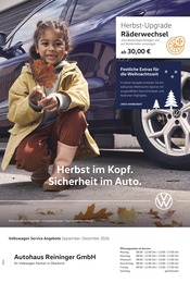 Werkstatt & Auto Prospekt von Volkswagen in Oberkirch Aktueller Volkswagen Werkstatt & Auto Prospekt für Oberkirch: Herbst im Kopf. Sicherheit im Auto. mit 1} Seite, 01.09.2026 - 31.12.2026