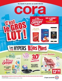 Catalogue Cora avec 30 pages de promos Prospectus Cora, "C'est le gros lot !", 30 pages, 31/01/2023 - 06/02/2023