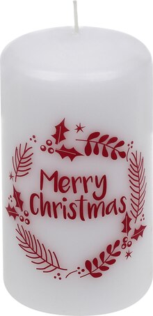 Stumpenkerze Beerenkranz 'Merry Christmas' weiss-rot 120/67 Angebot in Philippsthal (Werra) im aktuellen Prospekt bei dm-drogerie markt in Philippsthal (Werra)