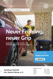 Aktueller Volkswagen Werkstatt & Auto Prospekt in Schwaig und Umgebung, "Neuer Frühling, neuer Grip" mit 1 Seite, 01.03.2025 - 31.05.2025