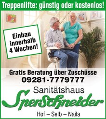 Sperschneider GmbH Orthopädie + Rehatechnik Prospekt für Hof, Saale mit 2 Seiten Sperschneider GmbH Orthopädie + Rehatechnik Prospekt für Hof, Saale: Treppenlifte: günstig oder kostenlos!, 2 Seiten, 01.12.2021 - 31.12.2021