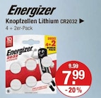 Knopfzellen Lithium CR2032 im V-Markt Prospekt Knopfzellen Lithium CR2032 von Energizer im aktuellen V-Markt Prospekt für 7,99 €