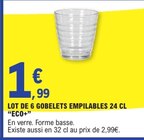 Lot de 6 gobelets empilables 24 cl en promo chez E.Leclerc Gap à 1,99 €