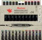 24 MARQUEURS DOUBLE POINTE - AUCHAN - Auchan Hypermarché à Perpignan 24 MARQUEURS DOUBLE POINTE - AUCHAN en promo chez Auchan Hypermarché Perpignan à 5,00 €