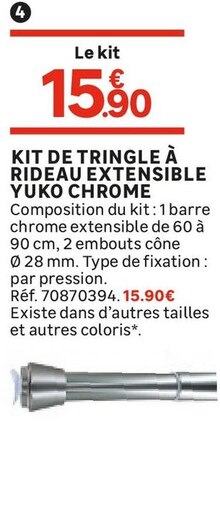 Kit de tringle à rideau extensible chrome - Leroy Merlin à Thiais Kit de tringle à rideau extensible chrome en promo chez Leroy Merlin Thiais à 15,90 €