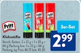 Klebestifte im Angebot bei ALDI SÜD in Siegen Klebestifte Angebote von Pritt bei ALDI SÜD Siegen für 2,99 €