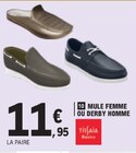 Mule femme ou derby homme - TISSAIA à 11,95 € dans le catalogue E.Leclerc