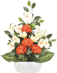 La jardinière de chrysanthèmes orchidées, lys et ficus à Centrakor dans Flaine La jardinière de chrysanthèmes orchidées, lys et ficus à Centrakor dans Flaine