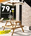 Holz-Picknicktisch mit Sonnenschirm bei Globus-Baumarkt im Steinhagen Prospekt für 79,00 €