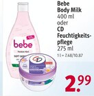 Body Milk oder Feuchtigkeitspflege im Angebot bei Rossmann in Hannover Body Milk oder Feuchtigkeitspflege Angebote von Bebe oder CD bei Rossmann Hannover für 2,99 €