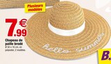 Chapeau de paille brodé en promo chez Bazarland Avignon à 7,99 €