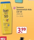 Sonnenmilch Kids LSF 50 von Sunozon für 3,99 € bei Rossmann im Angebot Sonnenmilch Kids LSF 50 von Sunozon im aktuellen Rossmann Prospekt