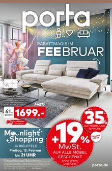 Ecksofa im aktuellen porta Möbel Prospekt (Bielefeld) Ecksofa im porta Möbel Prospekt "RABATTMAGIE IM FEE-BRUAR" mit 24 Seiten (Bielefeld)