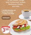 Aktuelles Brötchen mit Tomate-Mozzarella + 1 Kaffee nach Wahl Angebot bei GLOBUS in Krefeld ab 3,50 €