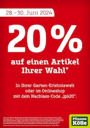 Pflanzen Kölle Prospekt für Hamburg: "20% auf einen Artikel Ihrer Wahl!", 1 Seite, 28.06.2024 - 30.06.2024