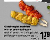 Aktuelles Hähnchenspieß mariniert »Curry« oder »Barbecue« Angebot bei REWE in Gelsenkirchen ab 1,79 €