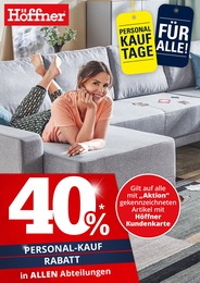 Höffner Prospekt "40% Personal-Kauf Rabatt" für Mettmann, 1 Seite, 25.01.2023 - 31.01.2023 Höffner Prospekt "40% Personal-Kauf Rabatt" für Mettmann, 1 Seite, 25.01.2023 - 31.01.2023