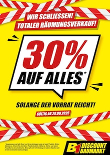 Aktueller B1 Discount Baumarkt Prospekt "WIR SCHLIESSEN! TOTALER RÄUMUNGSVERKAUF!" Seite 1 von 1 Seite für Dinslaken
