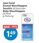 Einmal-Waschlappen Sensitiv oder Baby-Waschlappen Angebote von Jean Carol bei V-Markt Kaufbeuren für 1,49 €