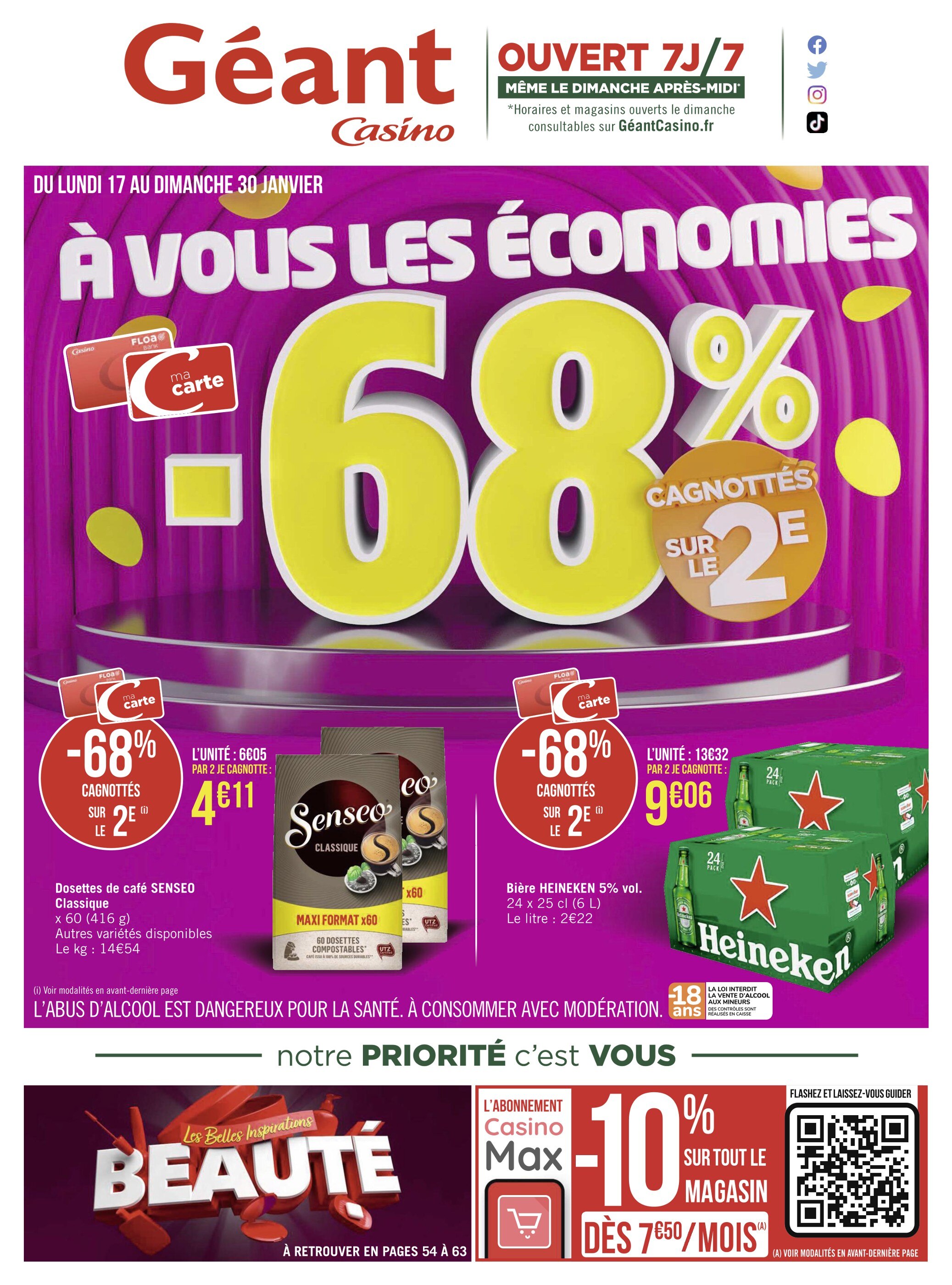 Catalogue Géant Casino à La Pomponnette, avec 74 pages Prospectus Géant Casino à La Pomponnette, "À vous les économies", 74 pages, 17/01/2022 - 30/01/2022