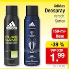 Pure Game Deo Body Spray von Adidas für 1,99 € bei Zimmermann im Angebot Pure Game Deo Body Spray von Adidas im aktuellen Zimmermann Prospekt